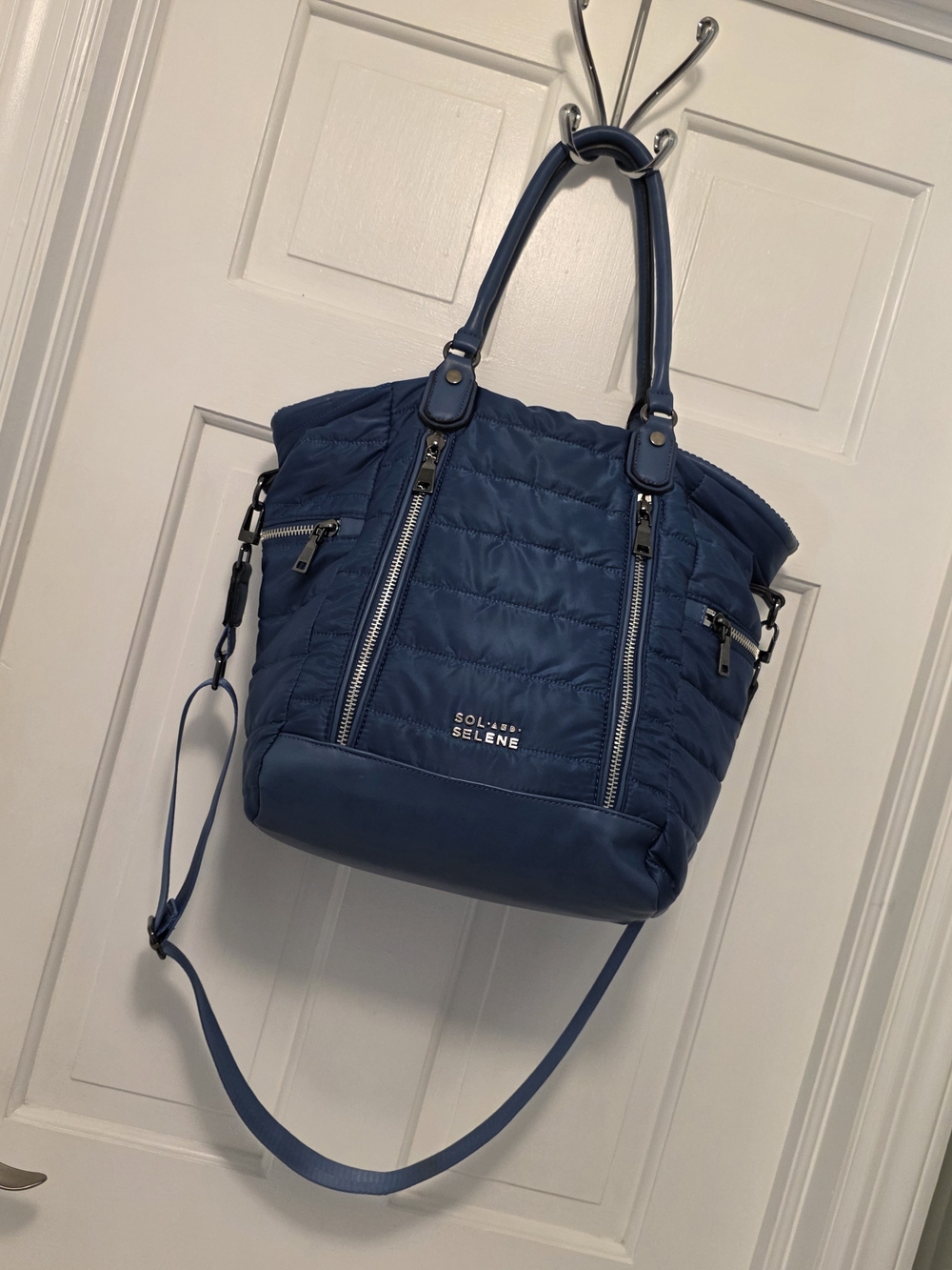 Sol & Selene Quilted Tote in Blue with Adjustable Strap Versatile